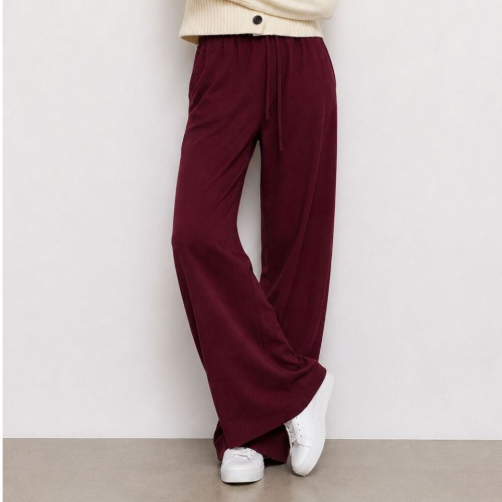 AMI Alexandre Mattiussi NWT Palazzo Pants Women's XL Burgundy Wide Leg Elegant